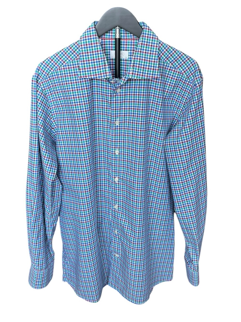Eton Contemporary 17.5 Luxury Italian Cotton Check Dress Shirt Blue Green Red E9